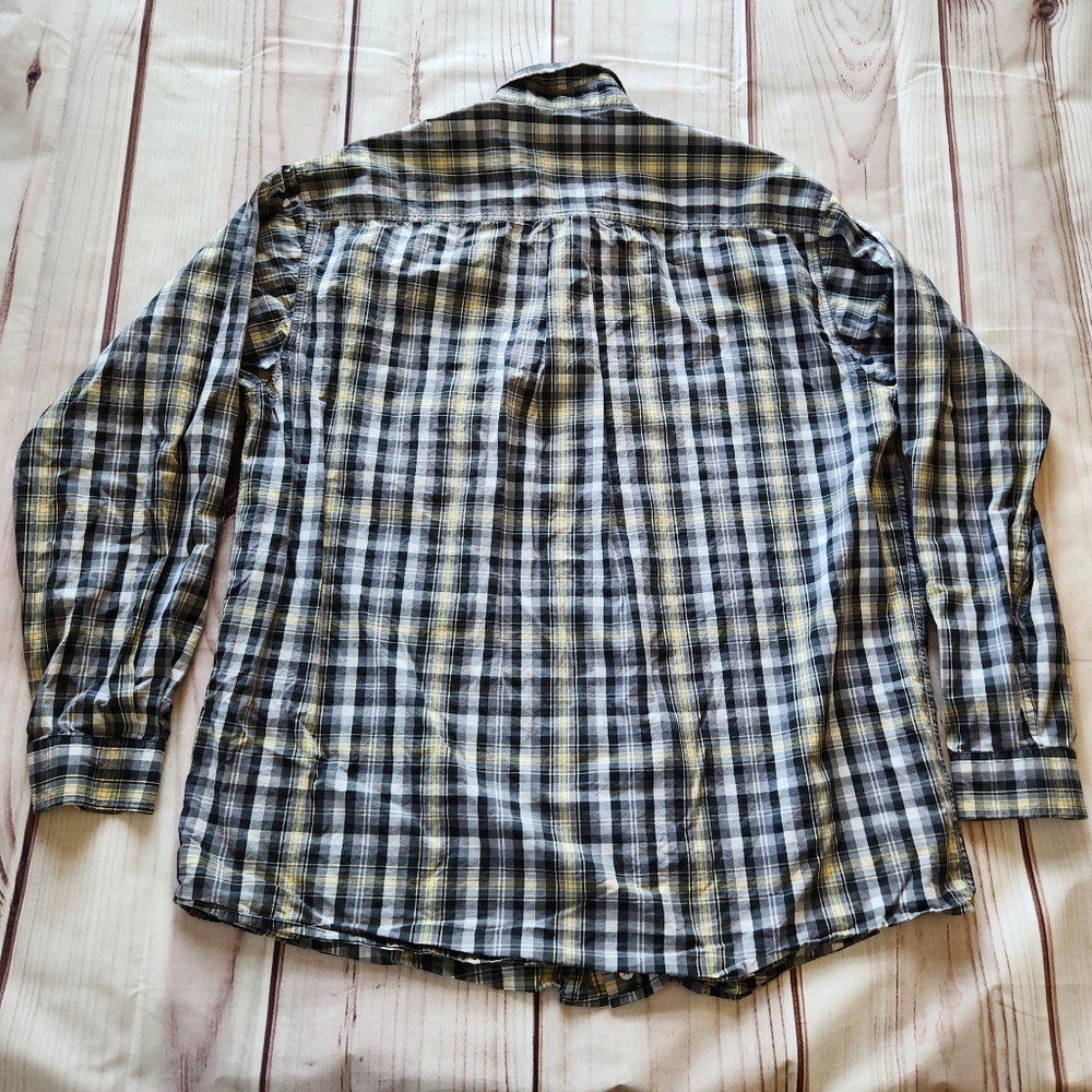 Cinch Western Plaid Long Sleeve Shirt Grey Black Yellow White | Men's Size XL - Picture 5 of 6